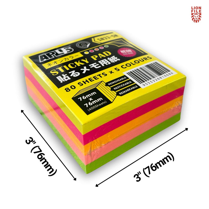 Aplus Sticky Pad Neon Colour 3" x 3" (SN33-5N)