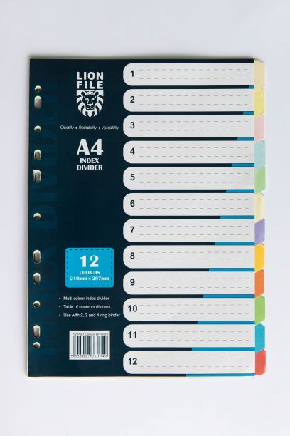 LIONFILE Index 120gsm Color Paper 12 part Index Divider
