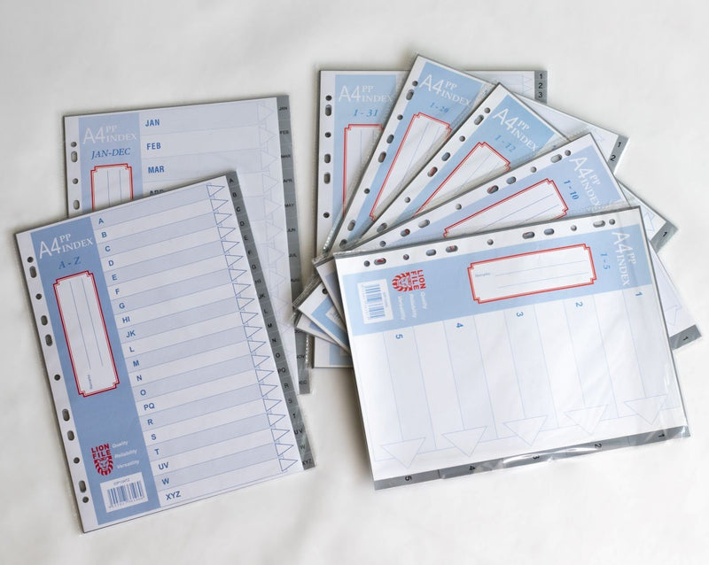 LIONFILE A4 5 tab Index Dividers 0.13mm PP Numbered