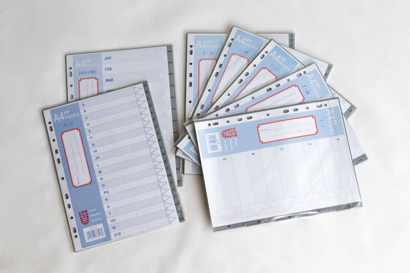 LIONFILE A4 12 tab Index Dividers 0.13mm PP Numbered