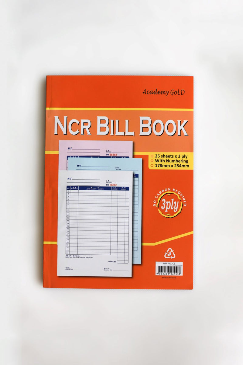 Academy Gold - NCR Duplicate Bill Book 7 x 10 - 3 ply (10 books/pkt)